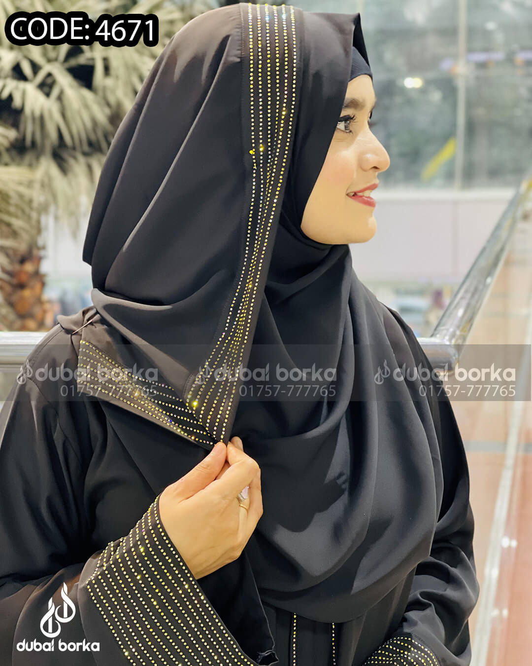 Dubai Stone Borka Black With Hijab