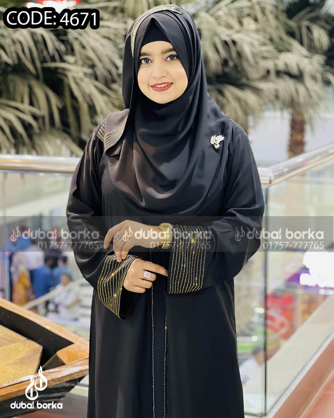 Dubai Stone Borka Black With Hijab