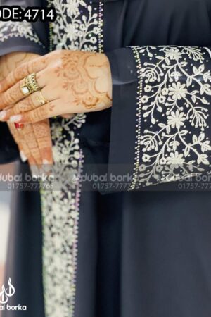 Nadiya Embroidery Borka Black-White With Hijab