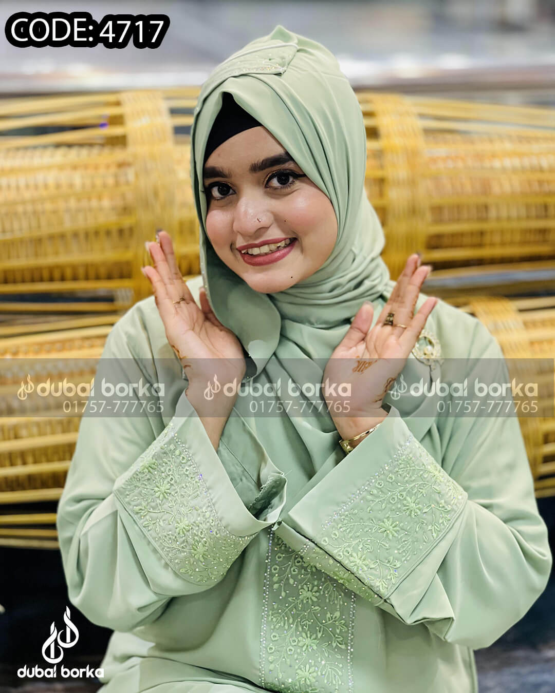 Nadiya Embroidery Borka Green Match With Hijab