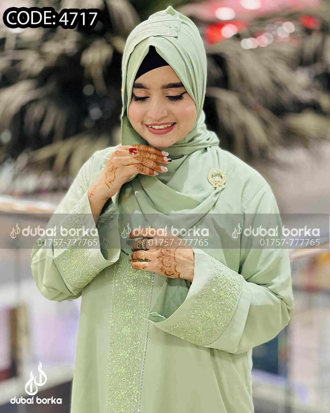Nadiya Embroidery Borka Green Match With Hijab