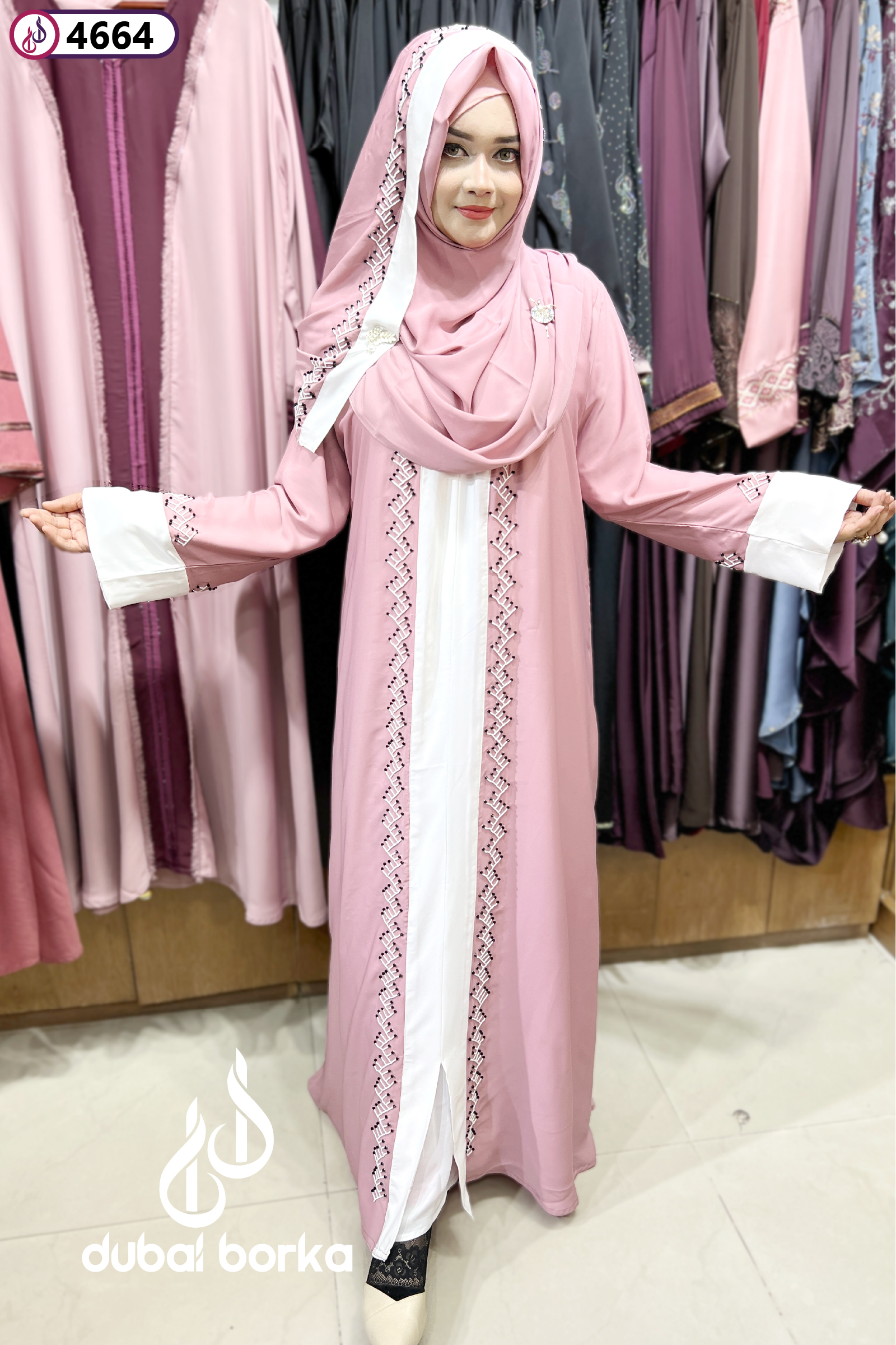 Dubai Karchupi Borka Pink With Hijab