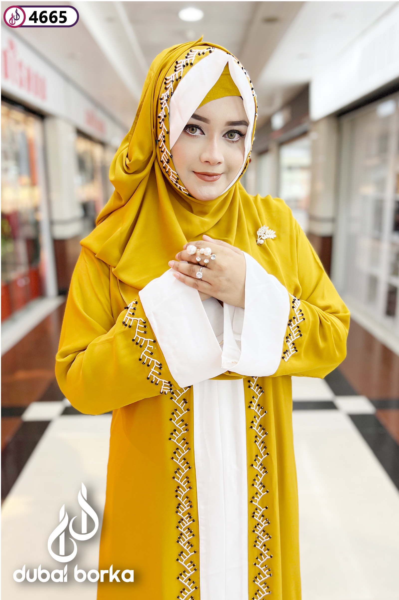 Dubai Karchupi Borka Yellow With Hijab