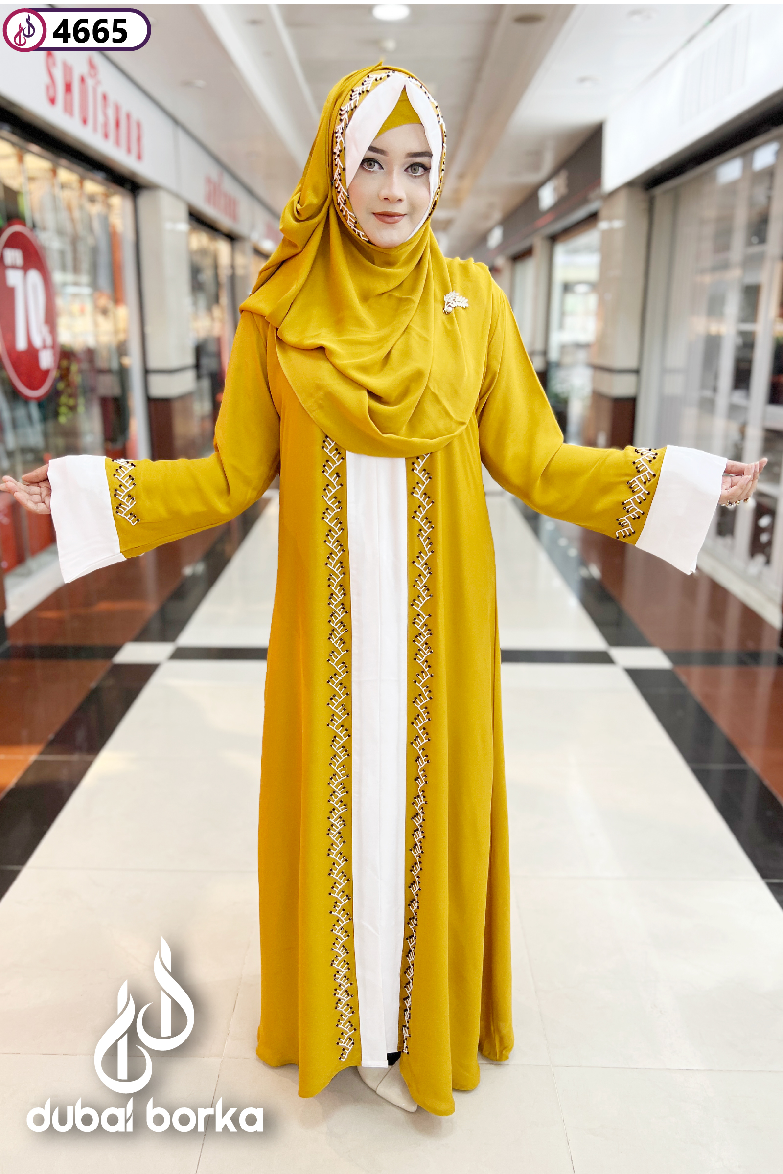 Dubai Karchupi Borka Yellow With Hijab