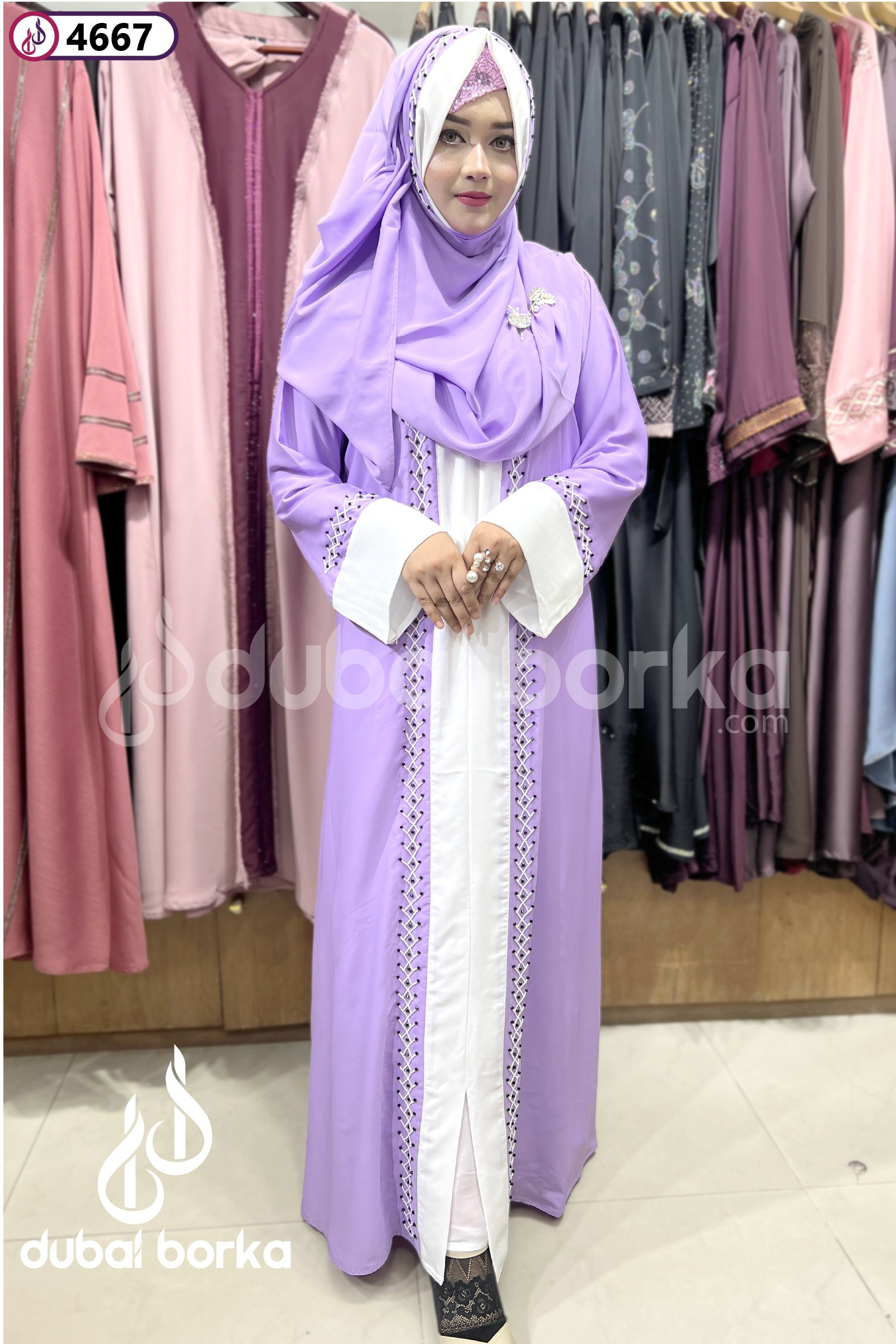 Dubai Karchupi Borka Light-Purple With Hijab