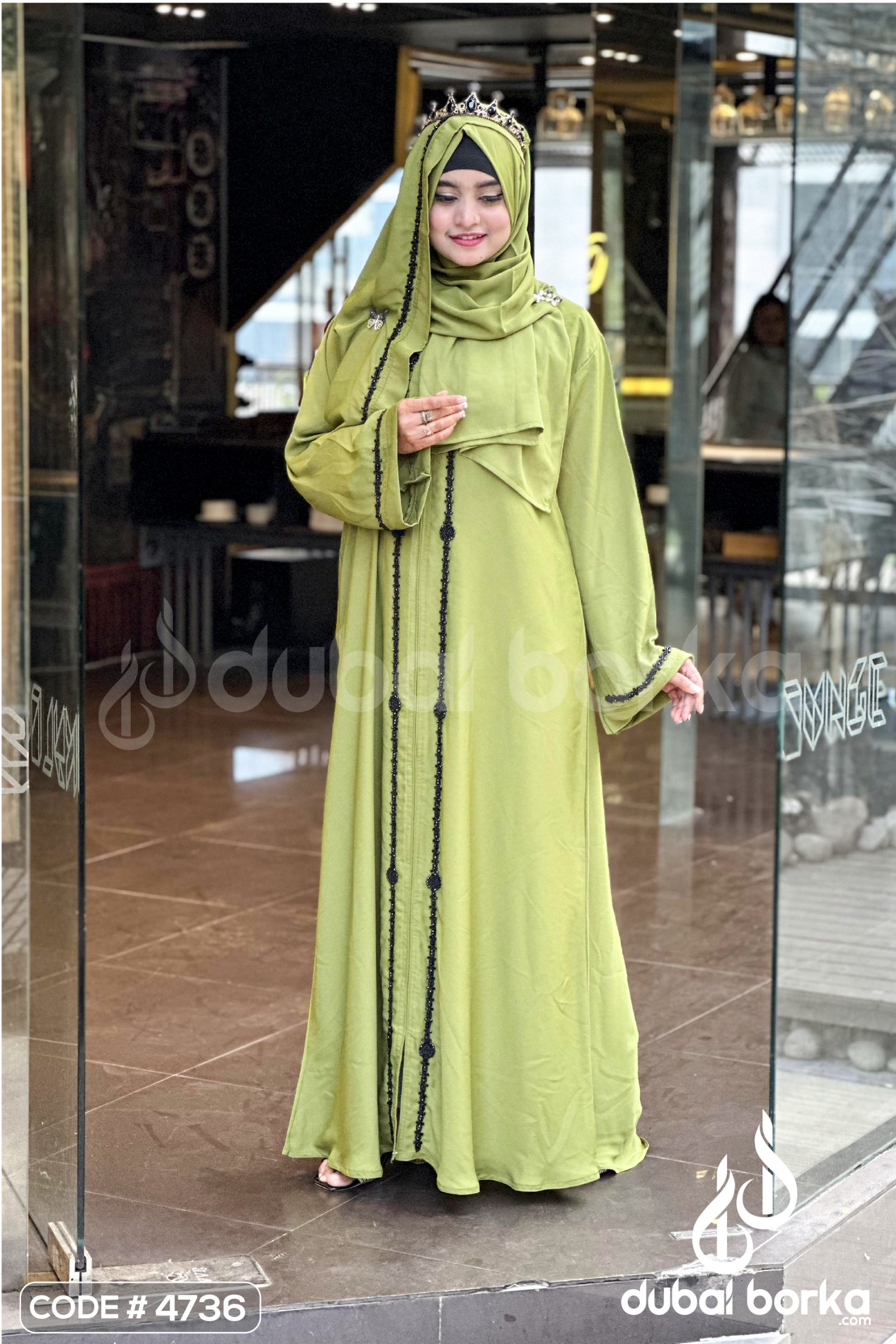 Chain Karchupi Borka Light-Olive With Hijab