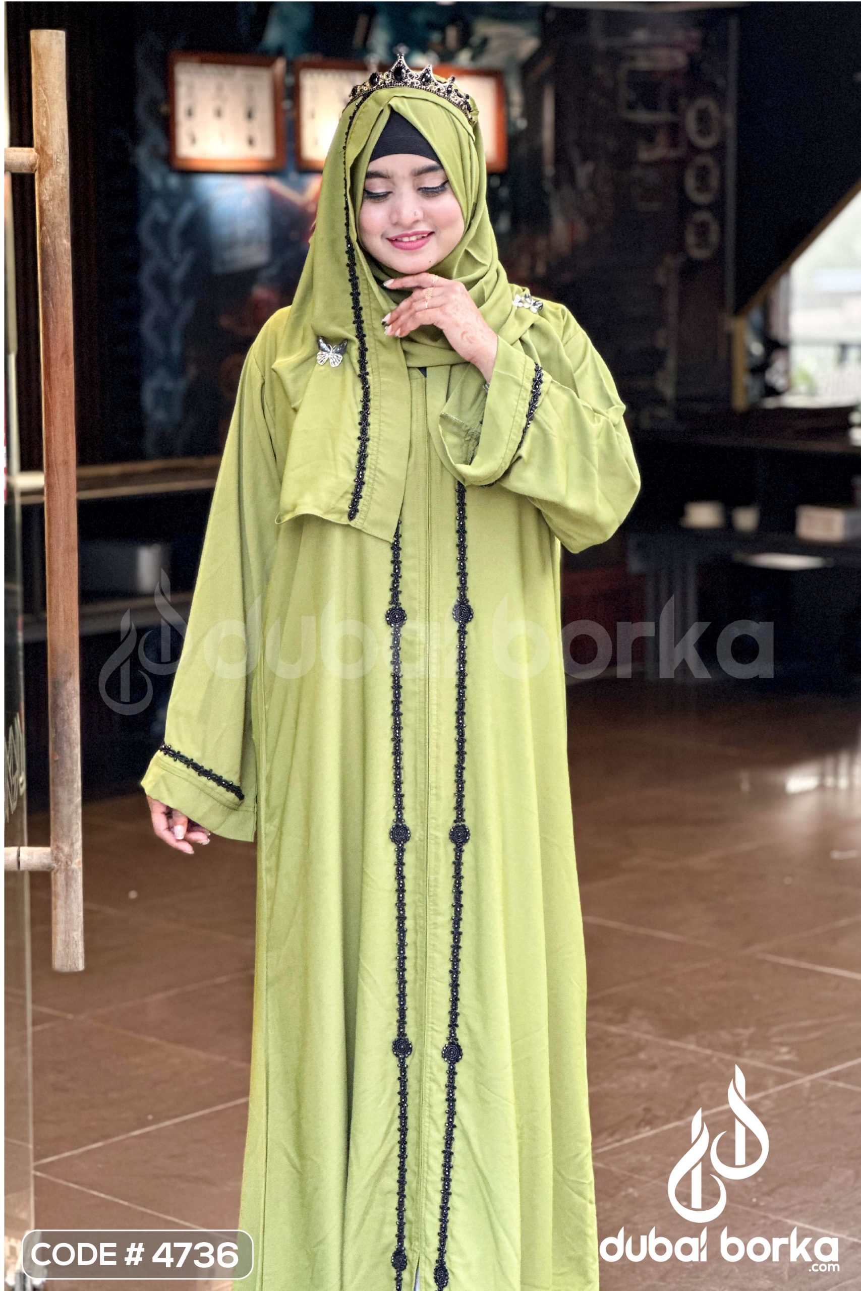 Chain Karchupi Borka Light-Olive With Hijab