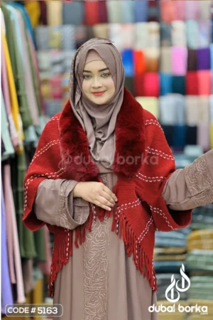 Maroon Winter Poncho with White Step