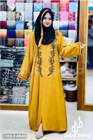 Handcrafted Mustard Zoom Fabric Borka with Matching Karchupi Hijab