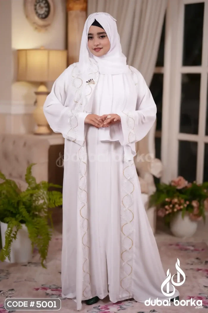 Wave Leaf Design Borka – Hajj Special (White) - Image 2