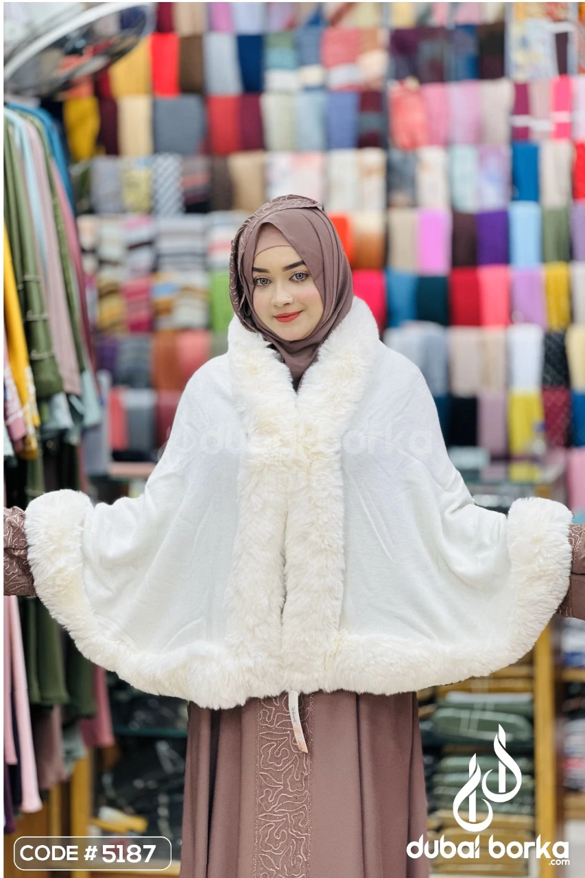 IMG-20241210-WA0006.webp White Full Coverage Winter Poncho with Faux Fur - Image 1