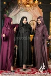 NAZ – Elegant Cherry Fabric Borka in Black, Koliza & Nude | Multi-Stone Work With Free Hijab