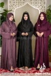 Elegant Cherry Fabric Borka – Black, Koliza, Nude | Stone & Piping Work + Free Hijab