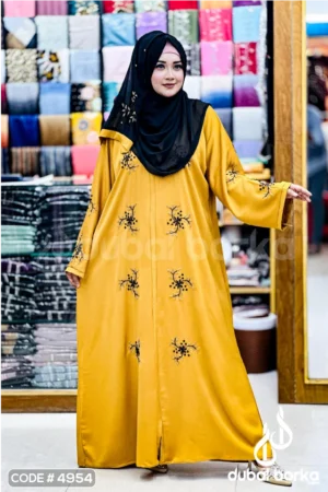Mustard Zoom Fabric Borka with Intricate Hand Karchupi and Georgette Hijab