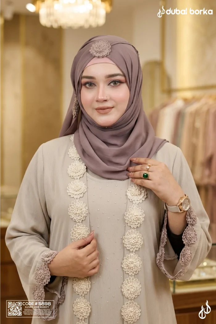 Floral Attach-Koti Borka with Hijab - Image 4