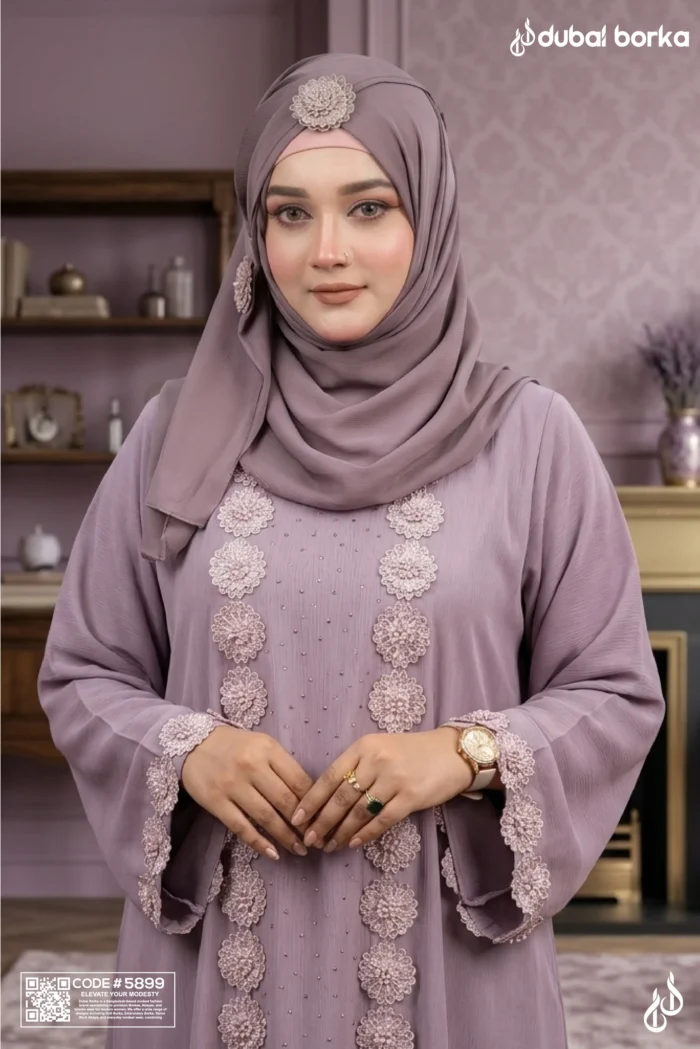 Floral Attach-Koti Borka with Hijab - Image 6